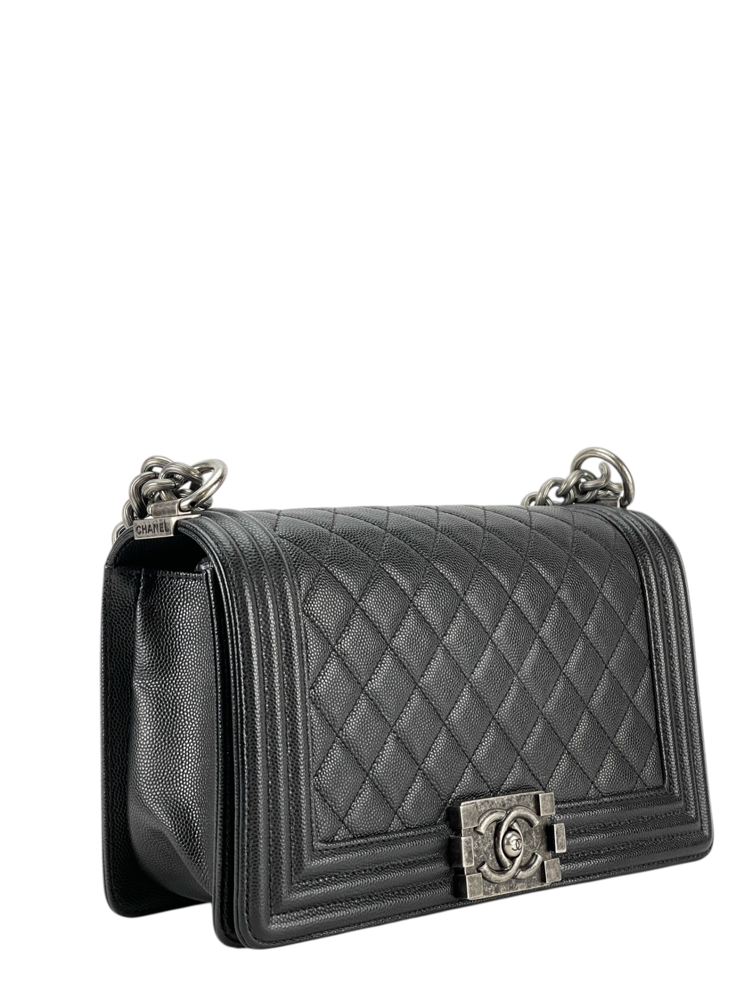 CHANEL - Medium Boy Flap Bag Black Caviar Sliver Hardware