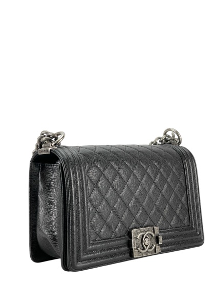 CHANEL - Medium Boy Flap Bag Black Caviar Sliver Hardware