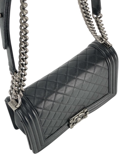 CHANEL - Medium Boy Flap Bag Black Caviar Sliver Hardware
