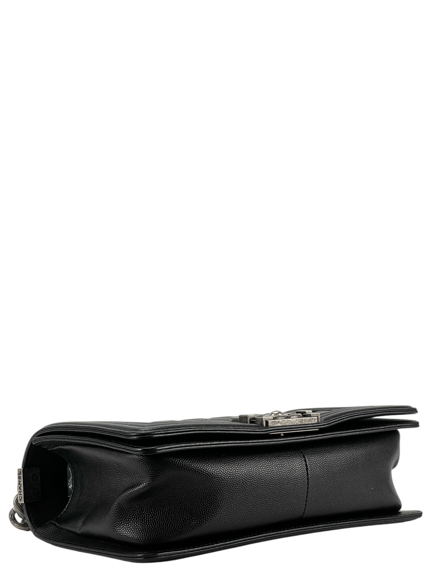 CHANEL - Medium Boy Flap Bag Black Caviar Sliver Hardware