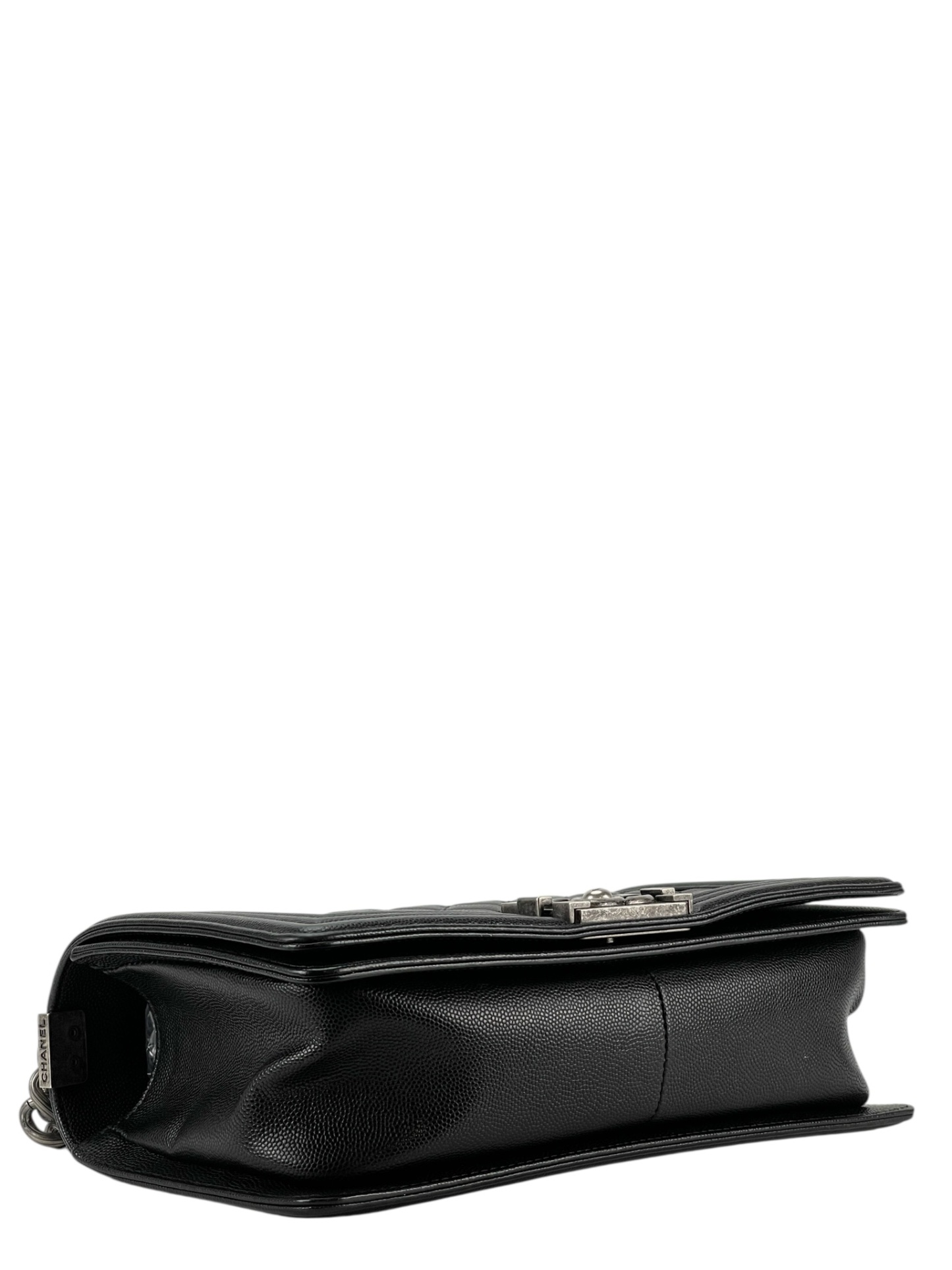 CHANEL - Medium Boy Flap Bag Black Caviar Sliver Hardware