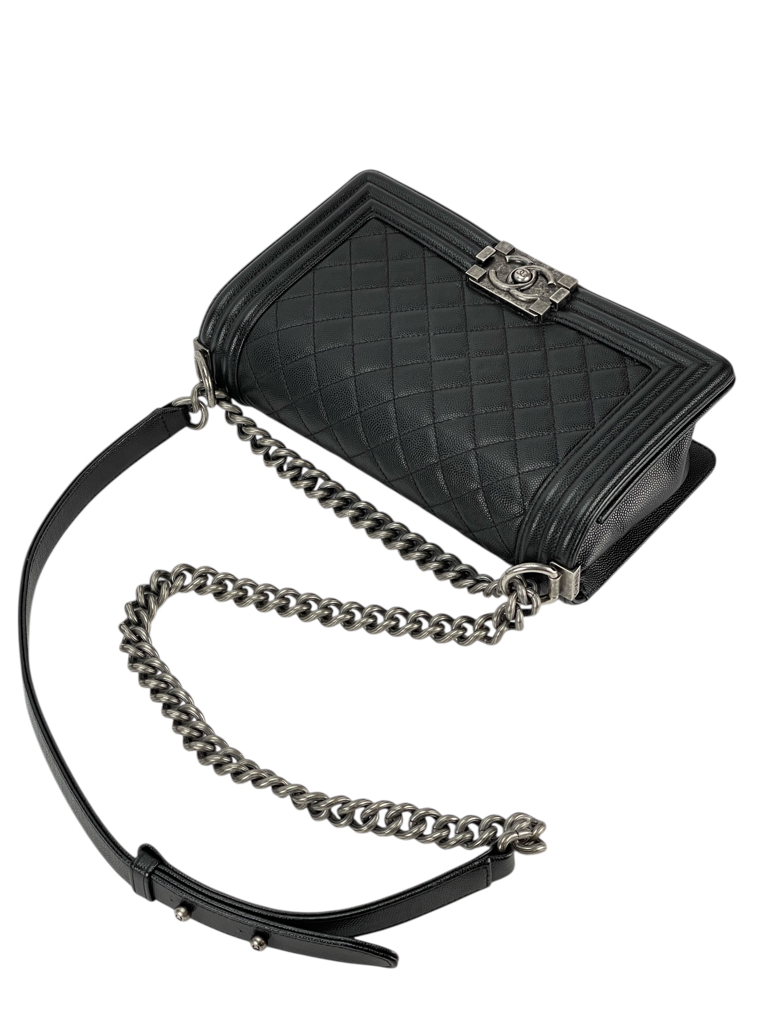 CHANEL - Medium Boy Flap Bag Black Caviar Sliver Hardware