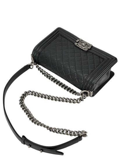 CHANEL - Medium Boy Flap Bag Black Caviar Sliver Hardware