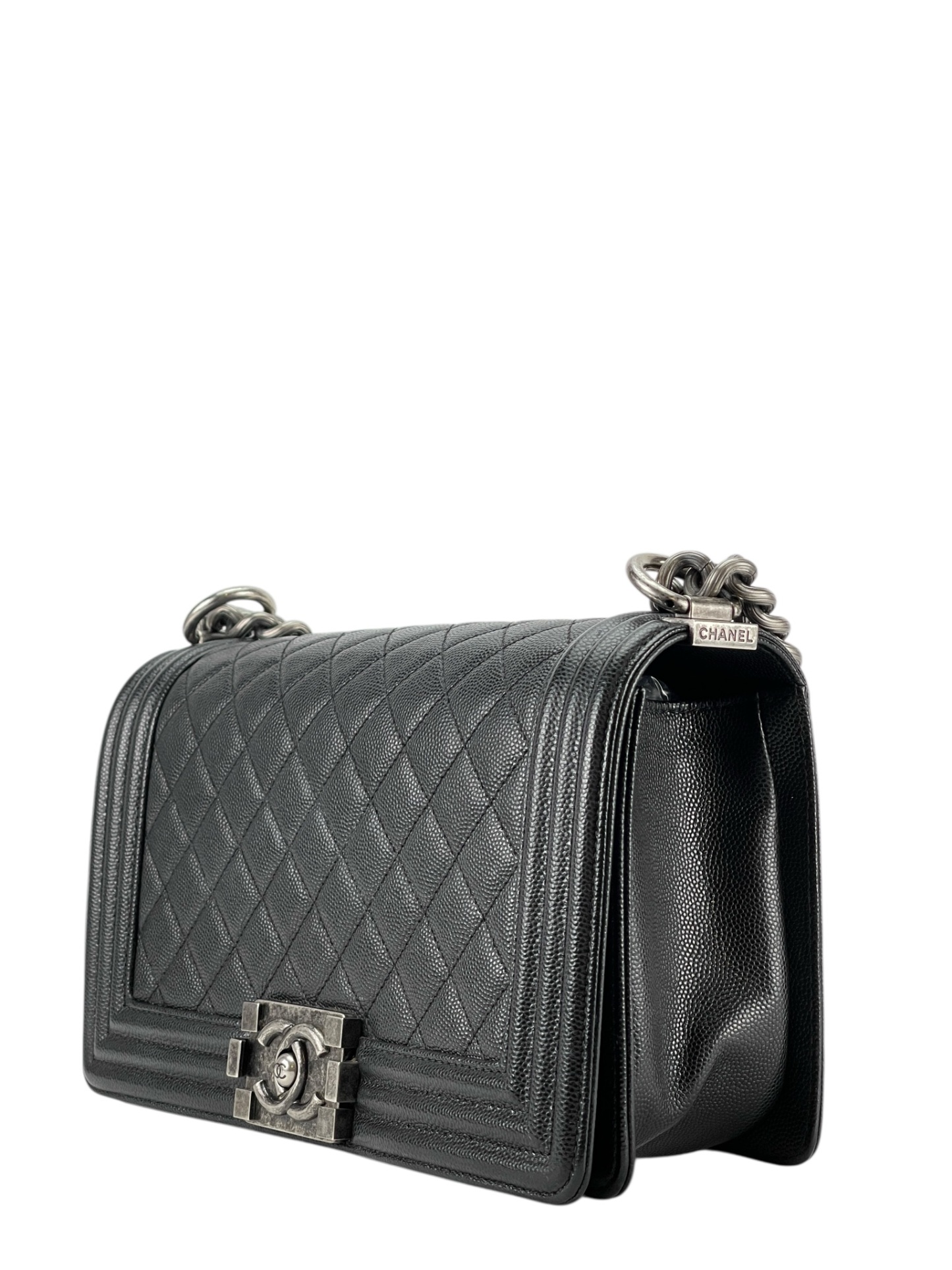 CHANEL - Medium Boy Flap Bag Black Caviar Sliver Hardware