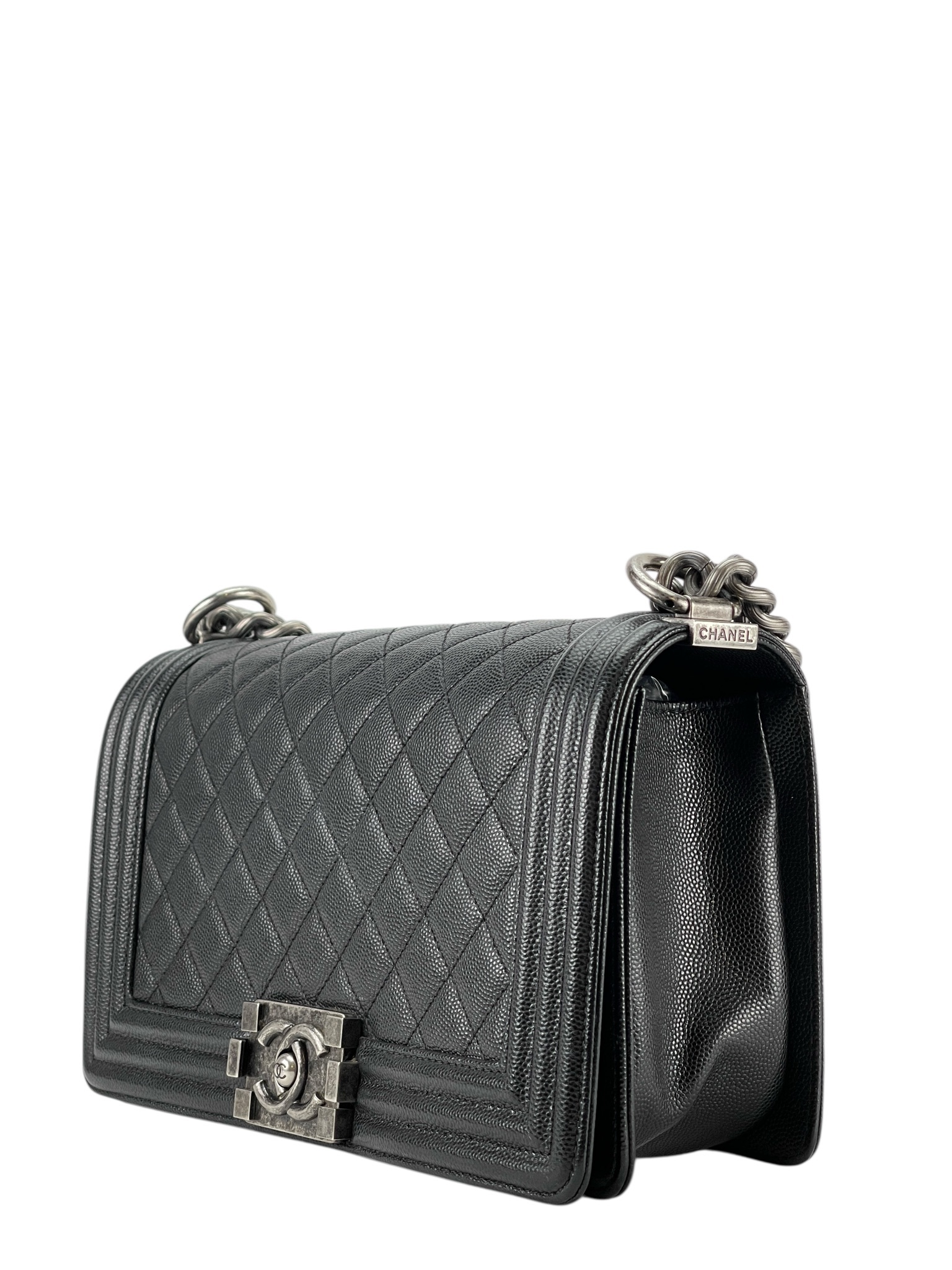 CHANEL - Medium Boy Flap Bag Black Caviar Sliver Hardware