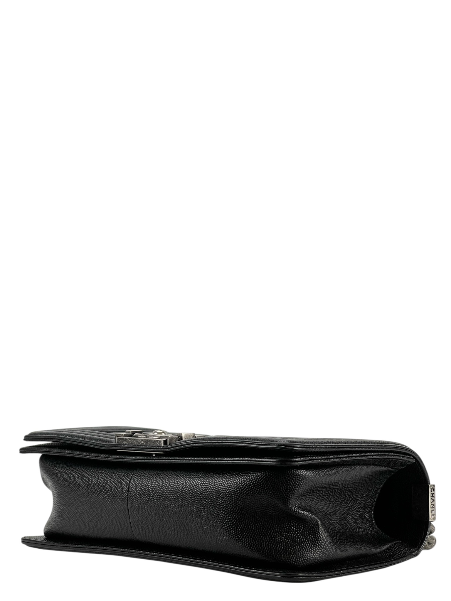 CHANEL - Medium Boy Flap Bag Black Caviar Sliver Hardware
