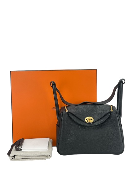 HERMES - Lindy 26 Black TC Gold Hardware 