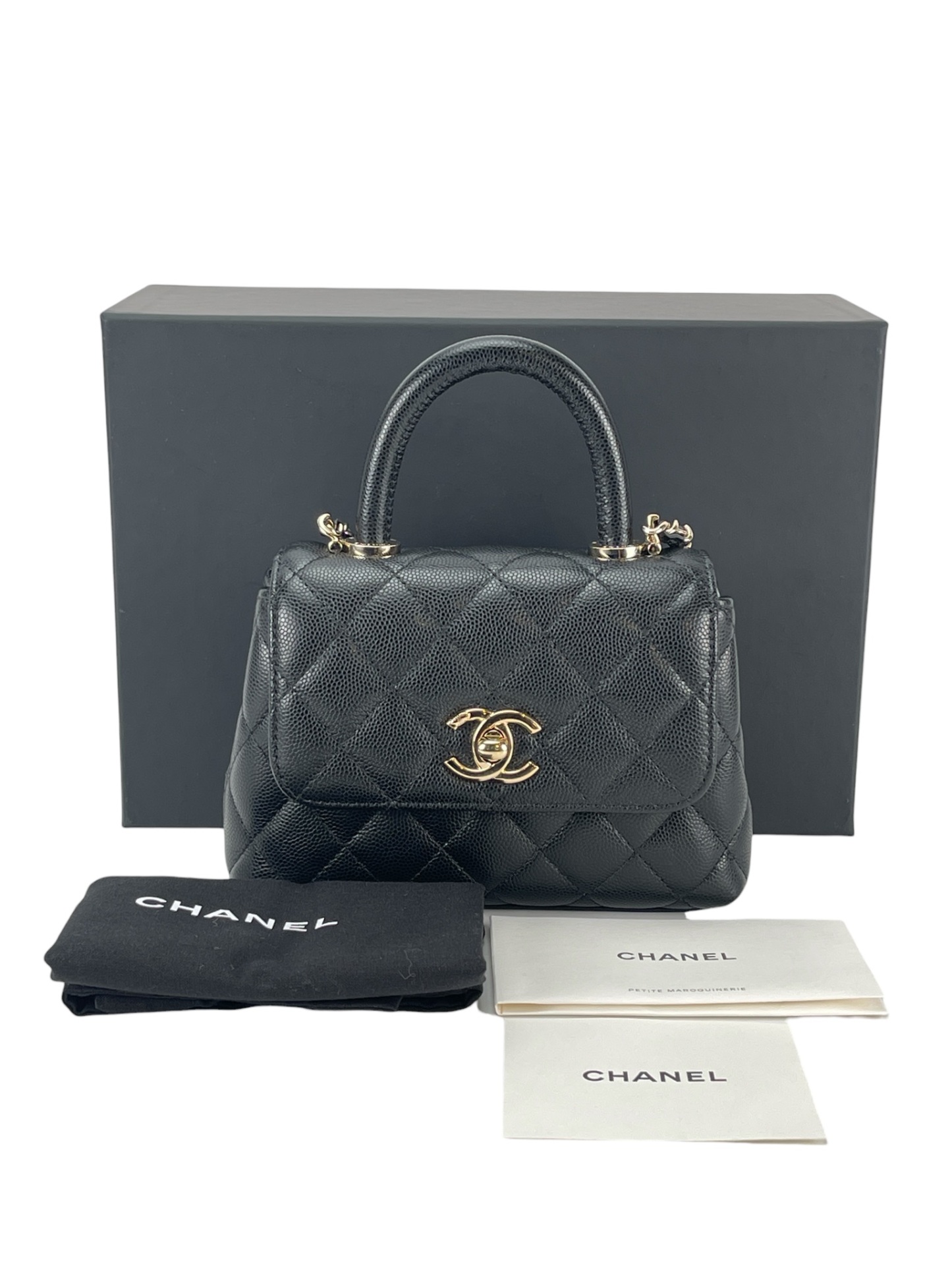 CHANEL - 25A Coco Handle Nano Black Caviar Gold Hardware