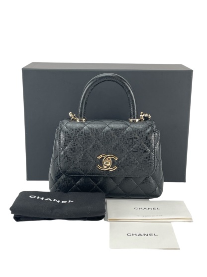 CHANEL - 25A Coco Handle Nano Black Caviar Gold Hardware