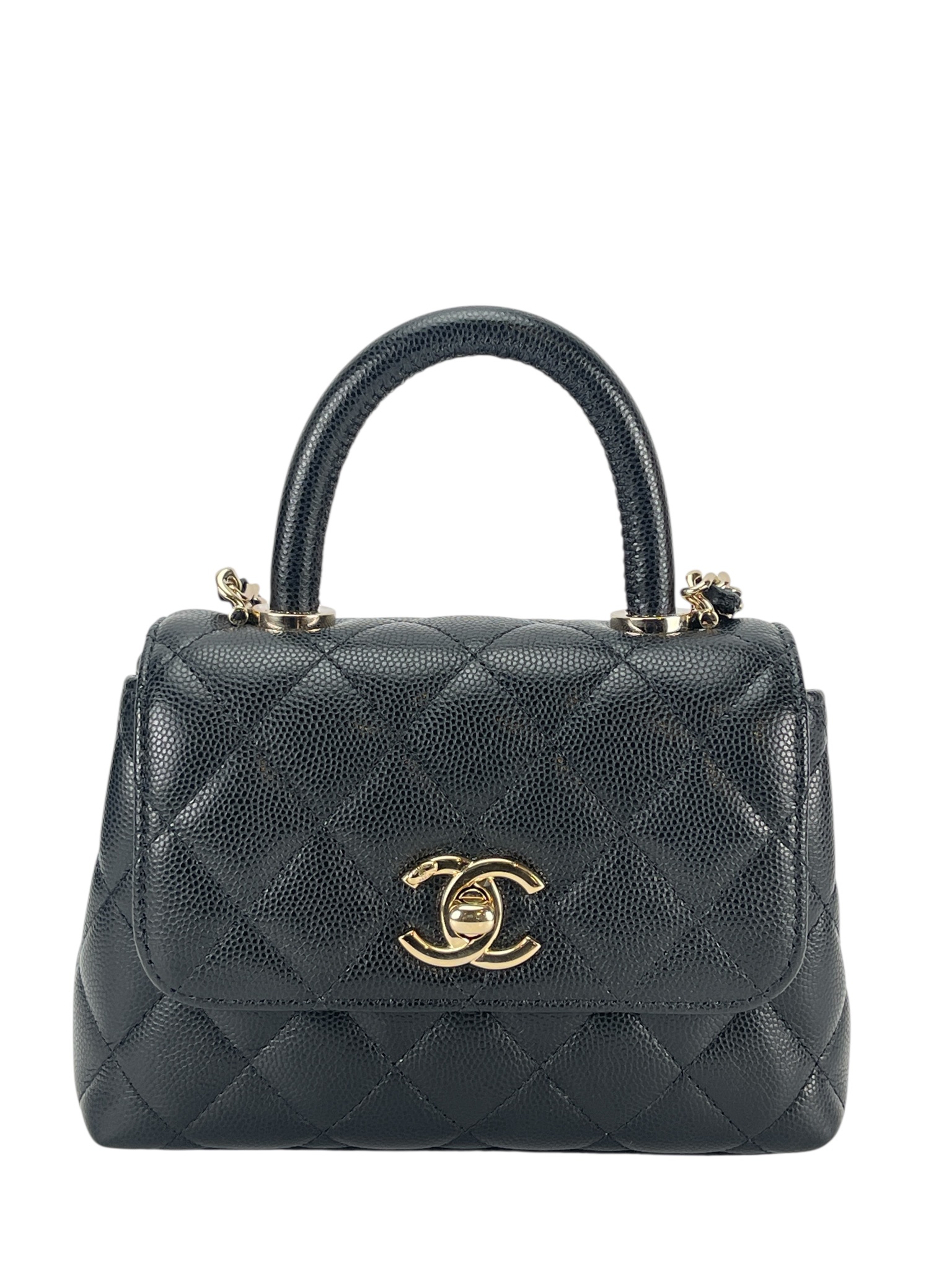 CHANEL - 25A Coco Handle Nano Black Caviar Gold Hardware