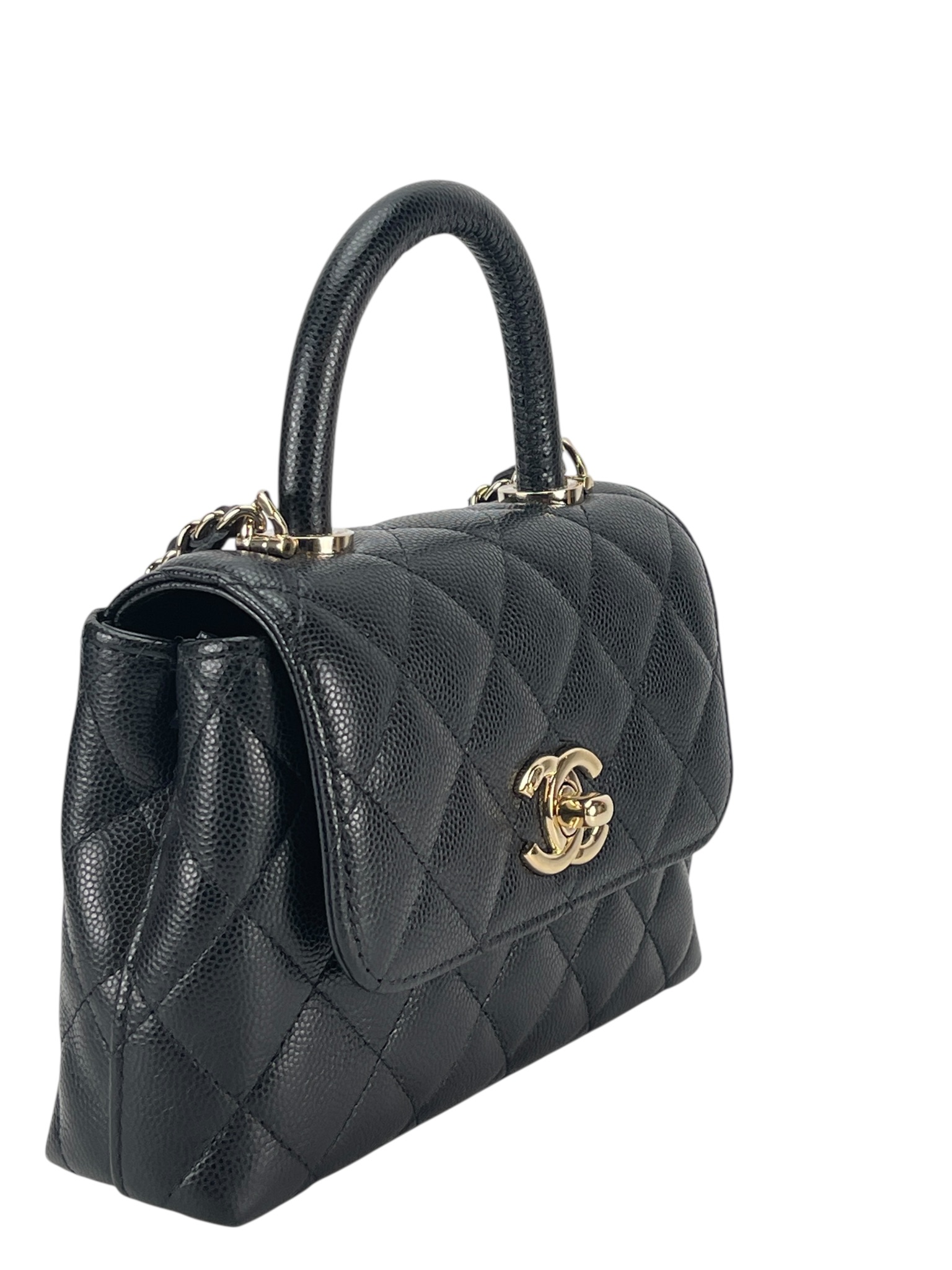 CHANEL - 25A Coco Handle Nano Black Caviar Gold Hardware