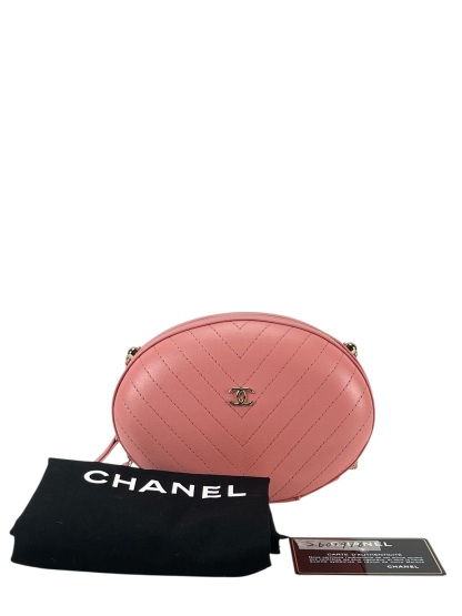 CHANEL - Calfskin Chevron Stitched Evening Bag Pink  