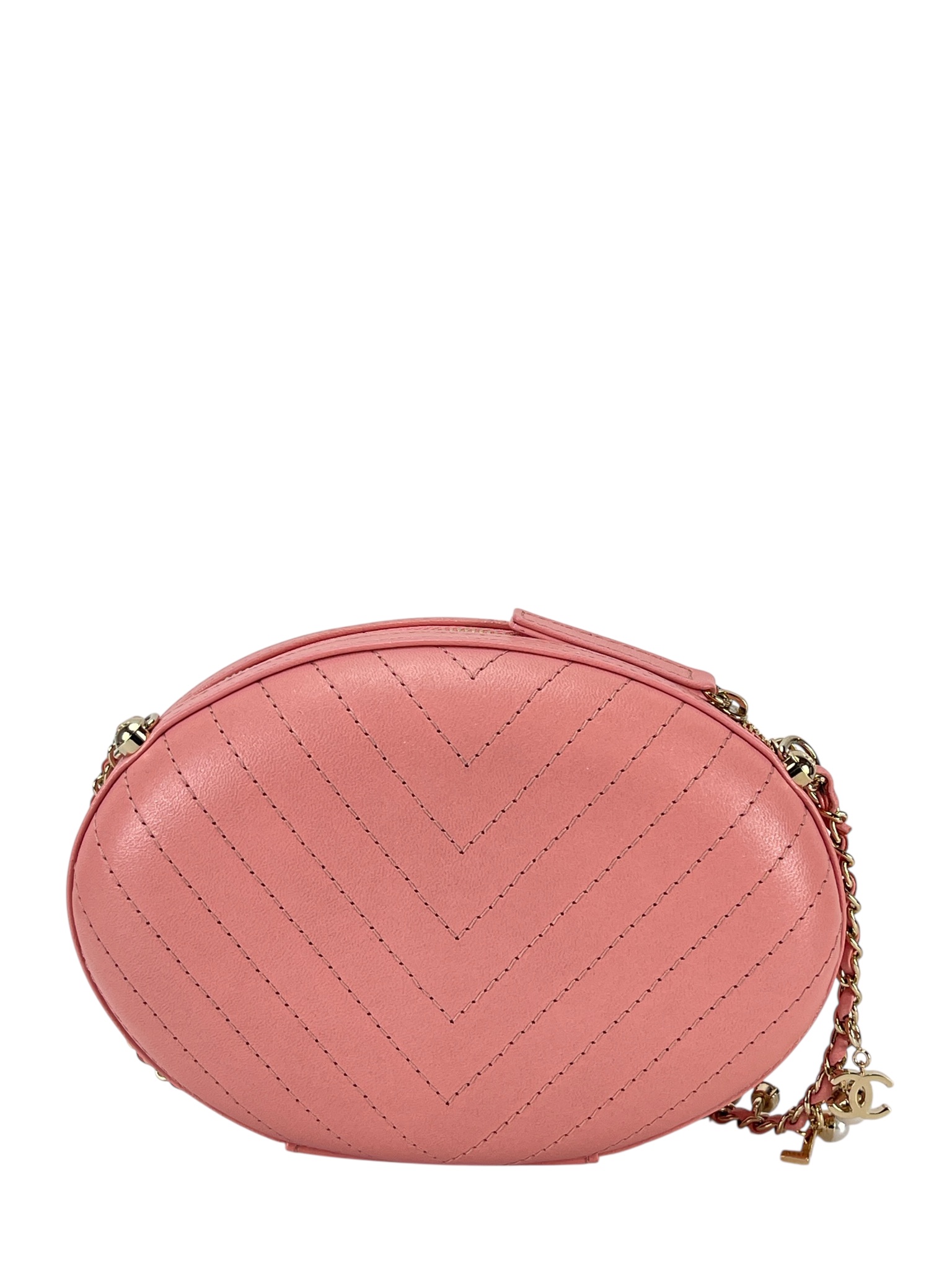 CHANEL - Calfskin Chevron Stitched Evening Bag Pink  