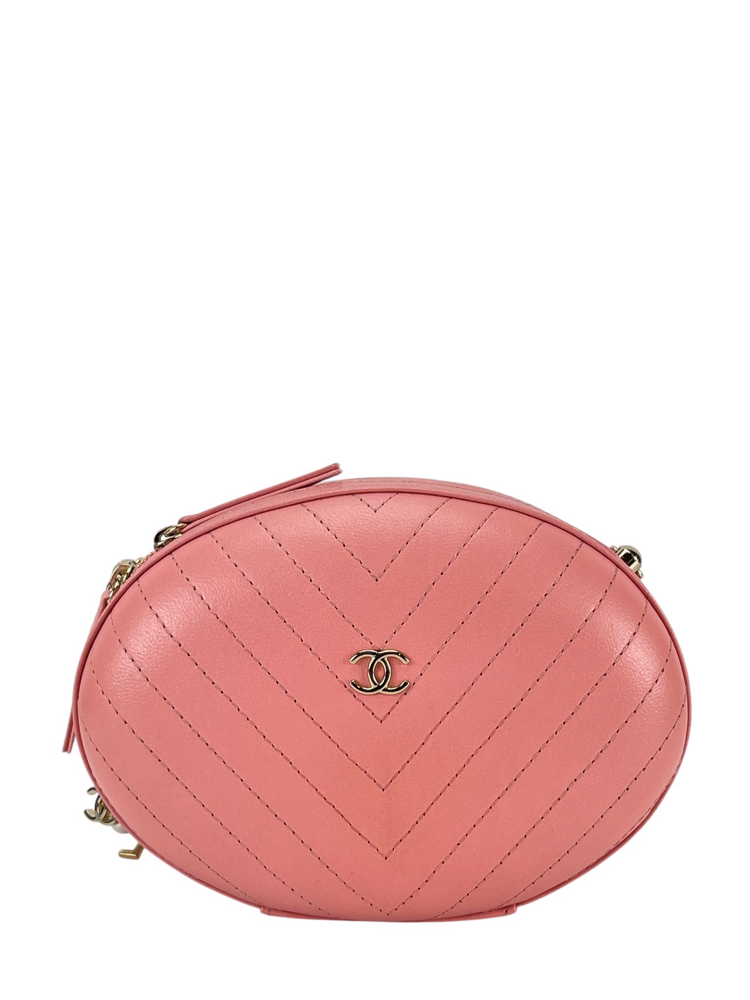 CHANEL - Calfskin Chevron Stitched Evening Bag Pink  