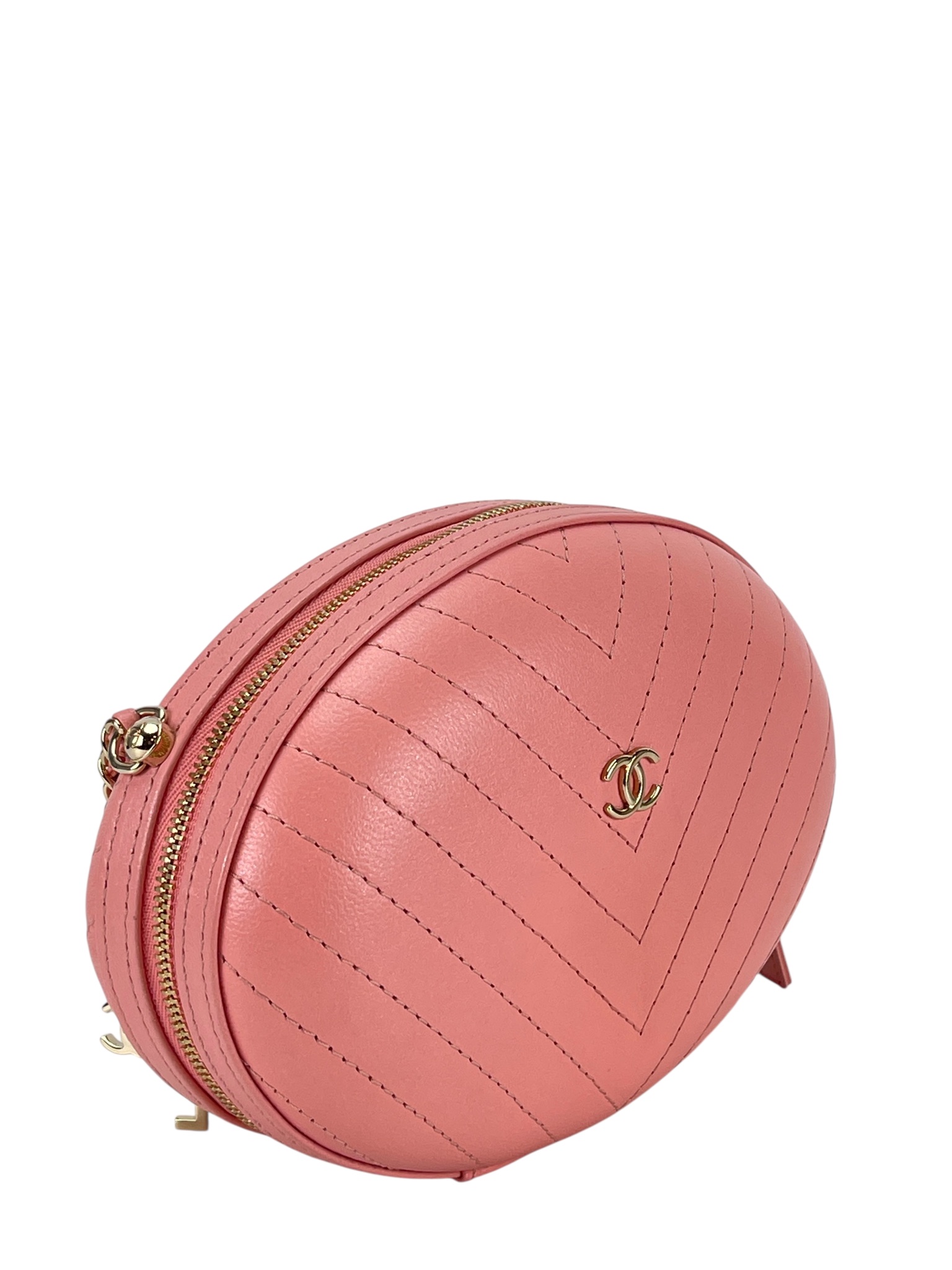 CHANEL - Calfskin Chevron Stitched Evening Bag Pink  