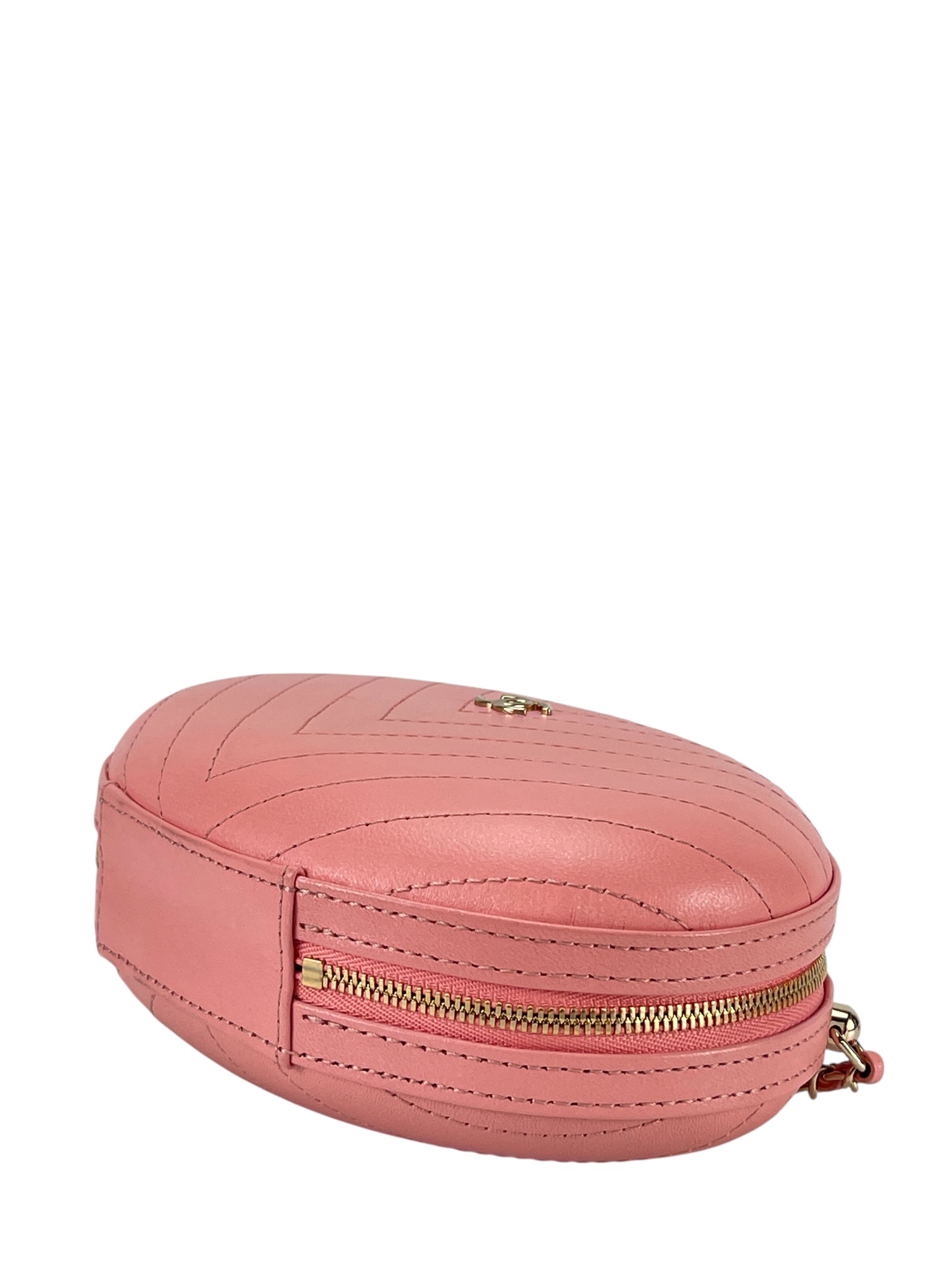 CHANEL - Calfskin Chevron Stitched Evening Bag Pink  