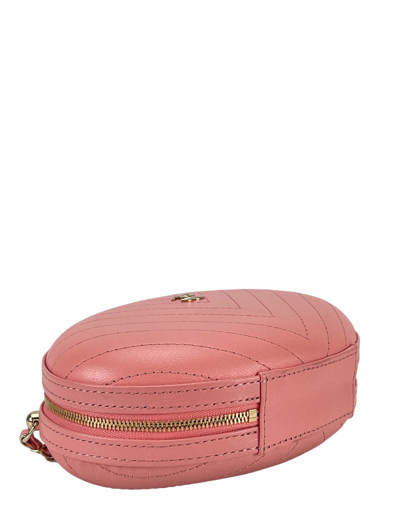 CHANEL - Calfskin Chevron Stitched Evening Bag Pink  