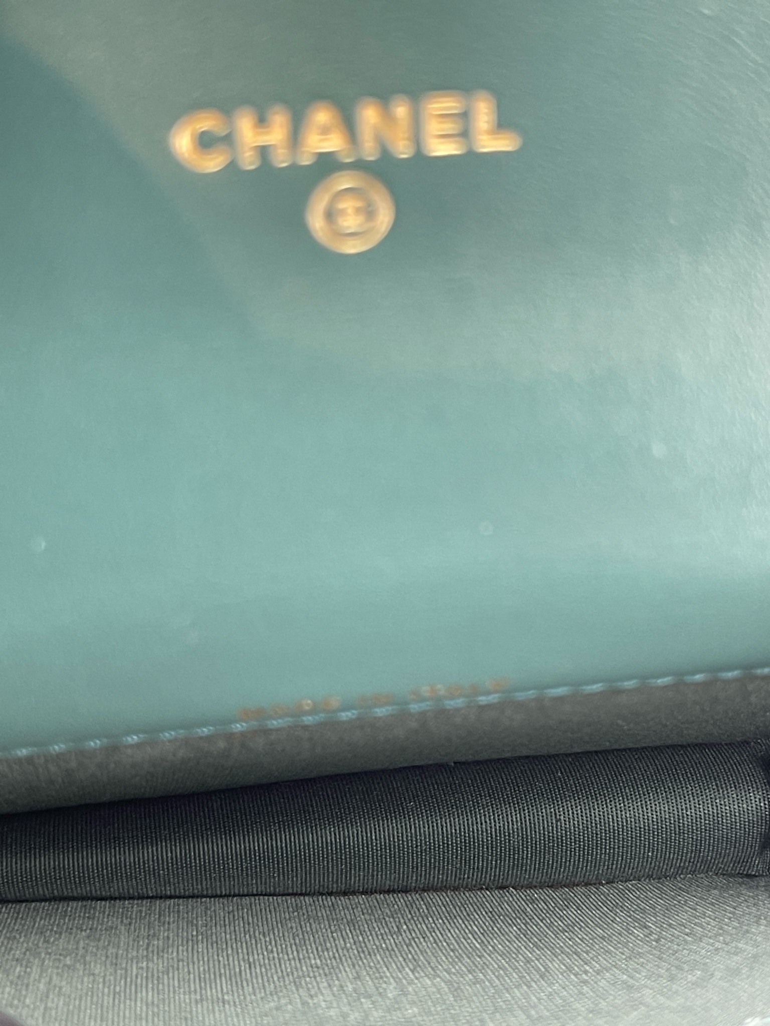 CHANEL - Mini Calfskin Dark Green Chain Shoulder Bag With Flap Coin Purse