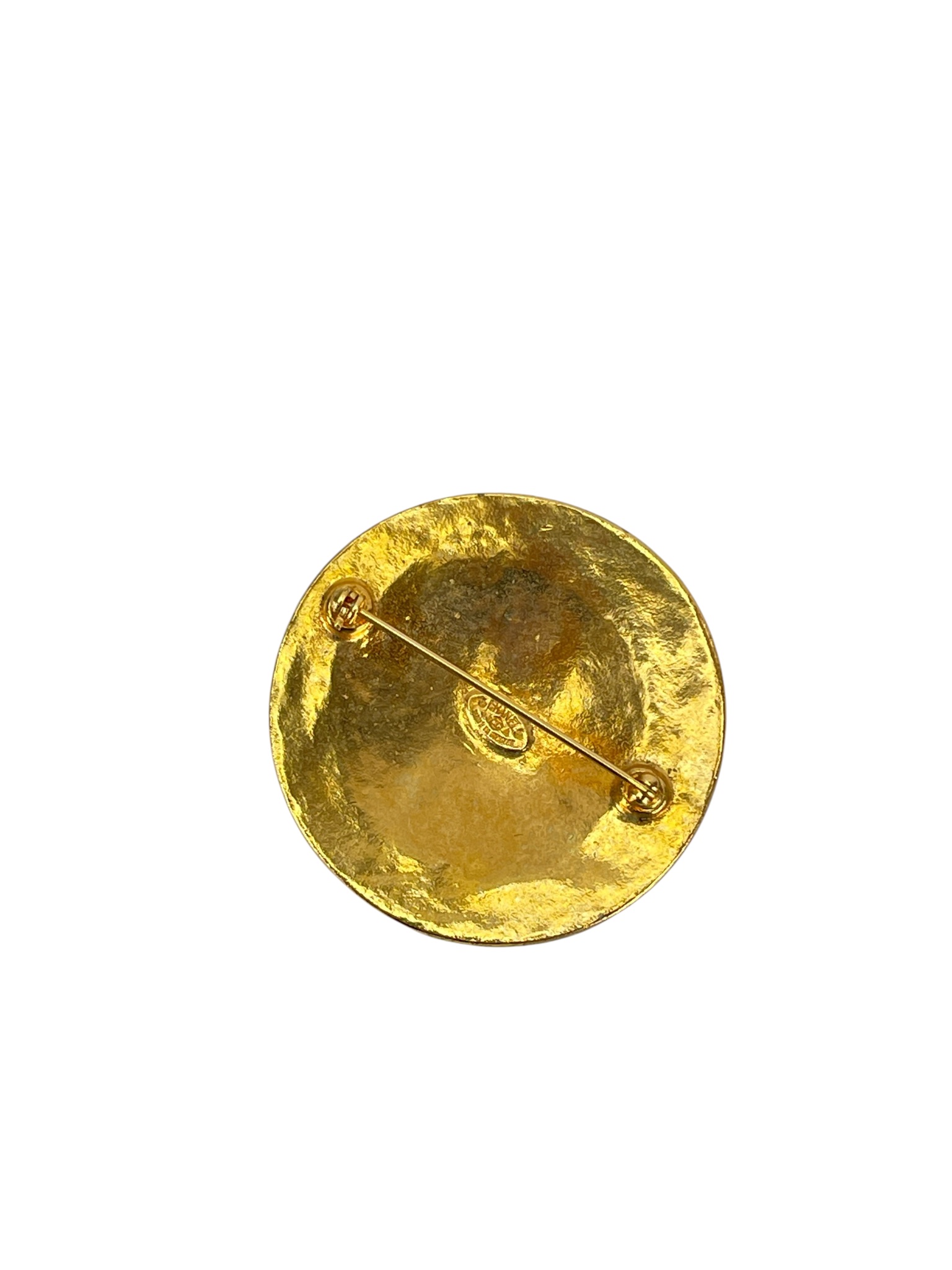 CHANEL - 94A Gold Tone CC Logo Round Brooch