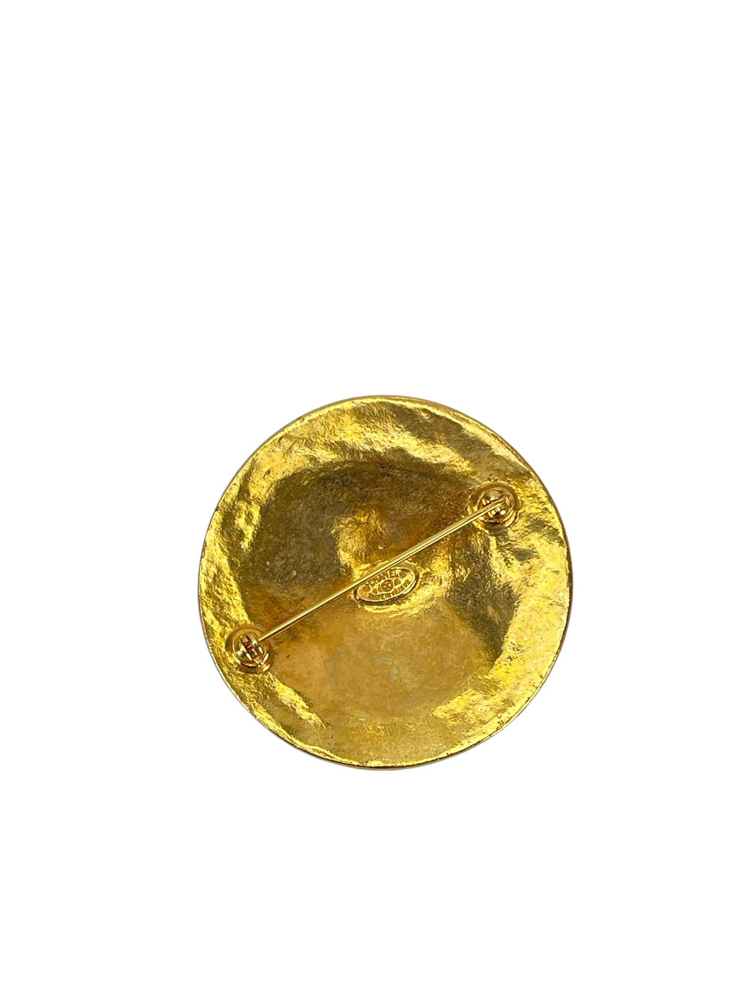 CHANEL - 94A Gold Tone CC Logo Round Brooch