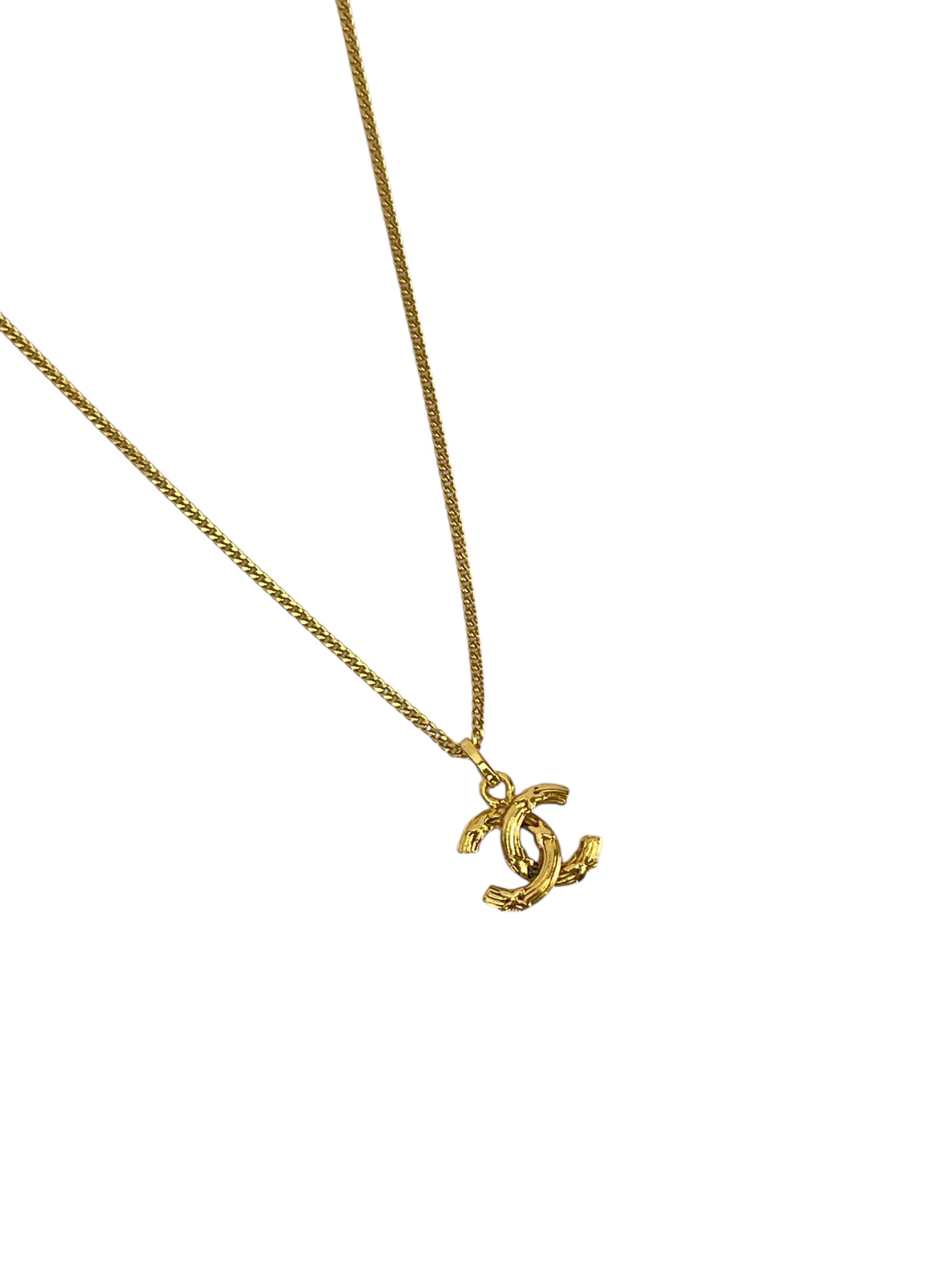 CHANEL - Gold CC Logo Pendant Necklace