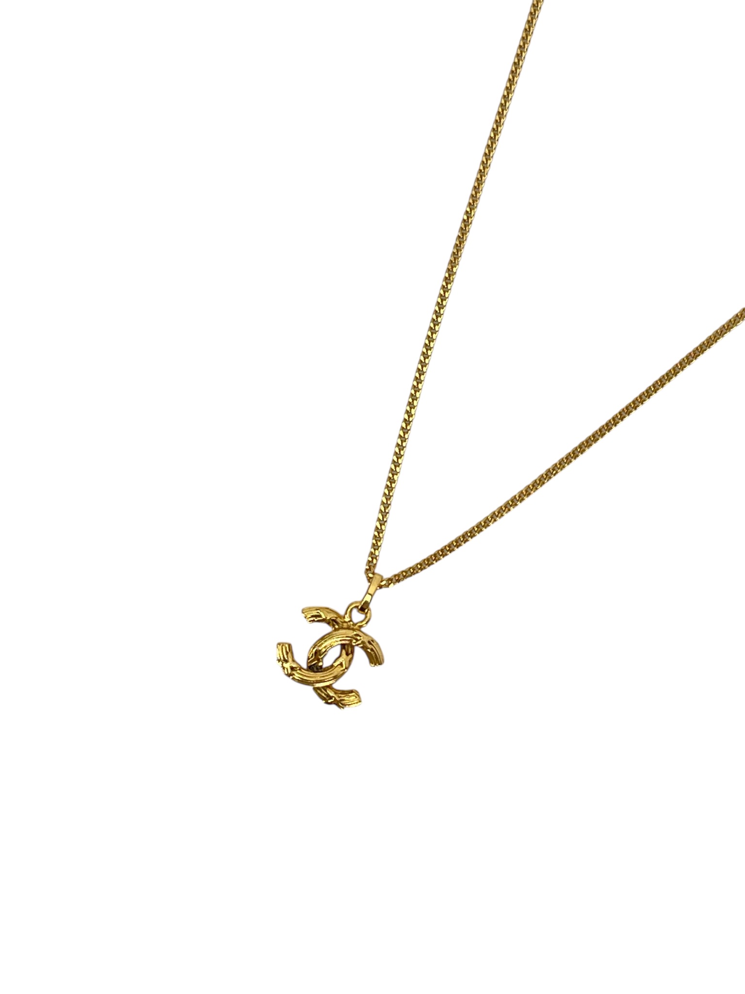 CHANEL - Gold CC Logo Pendant Necklace
