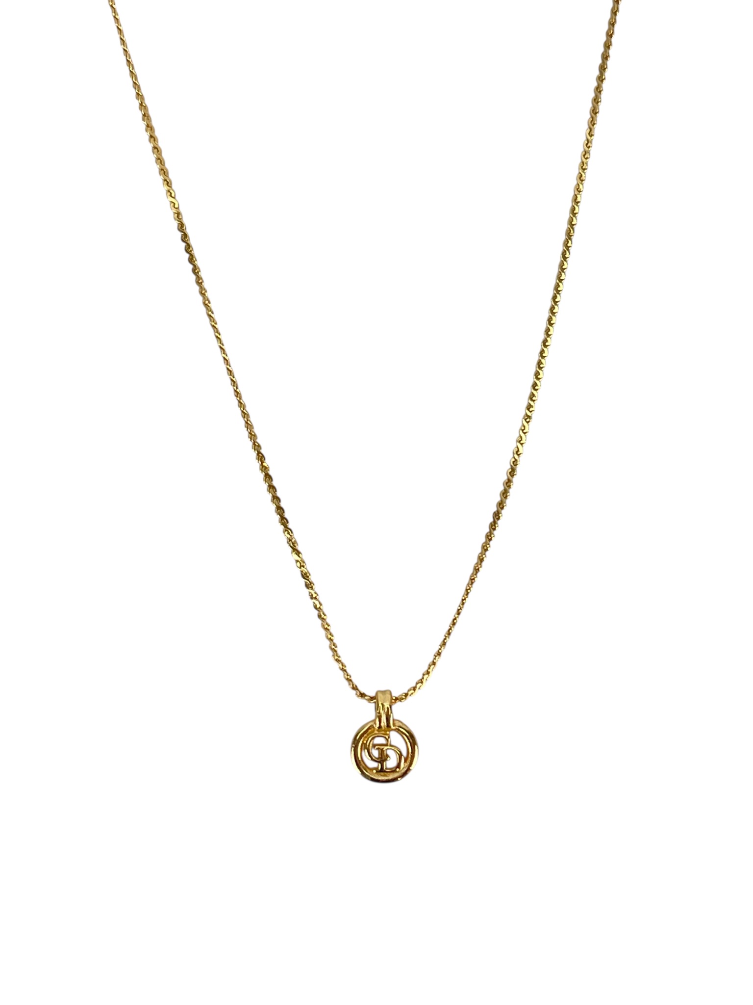 CHRISTIAN DIOR - Gold Round CD Pendant Necklace
