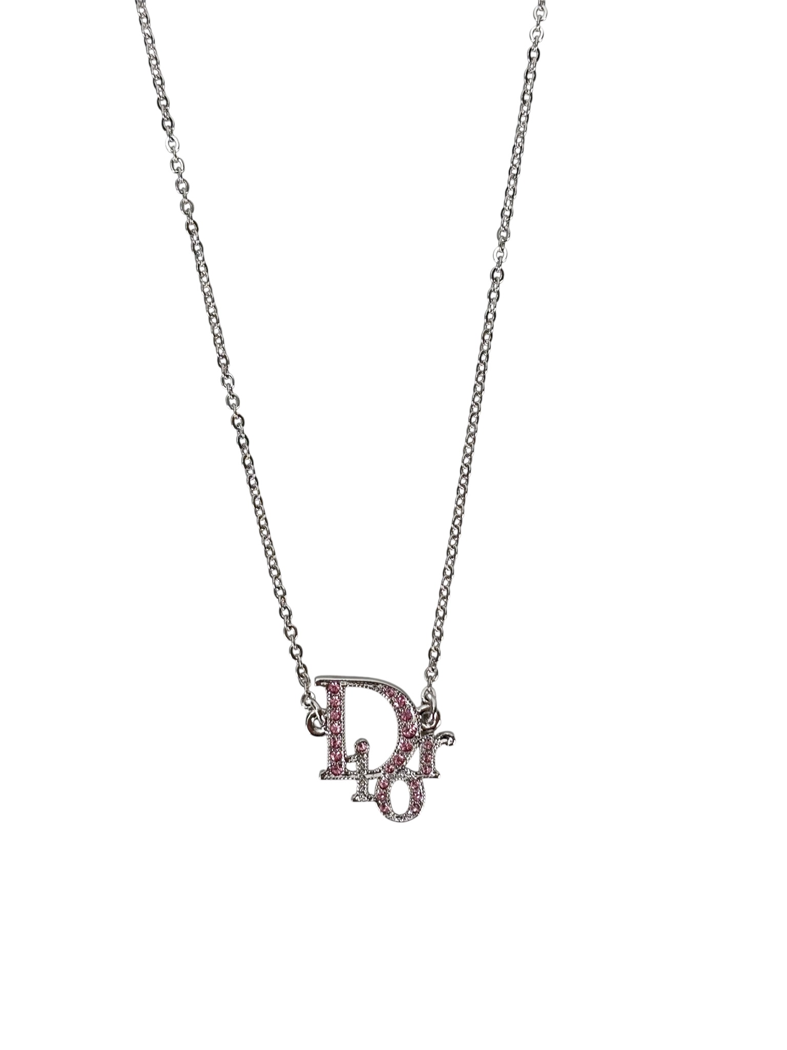 CHRISTIAN DIOR - Pink Rhinestone CD Pendant Necklace