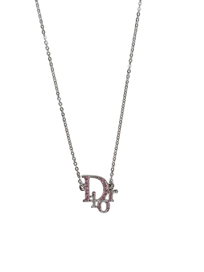 CHRISTIAN DIOR - Pink Rhinestone CD Pendant Necklace