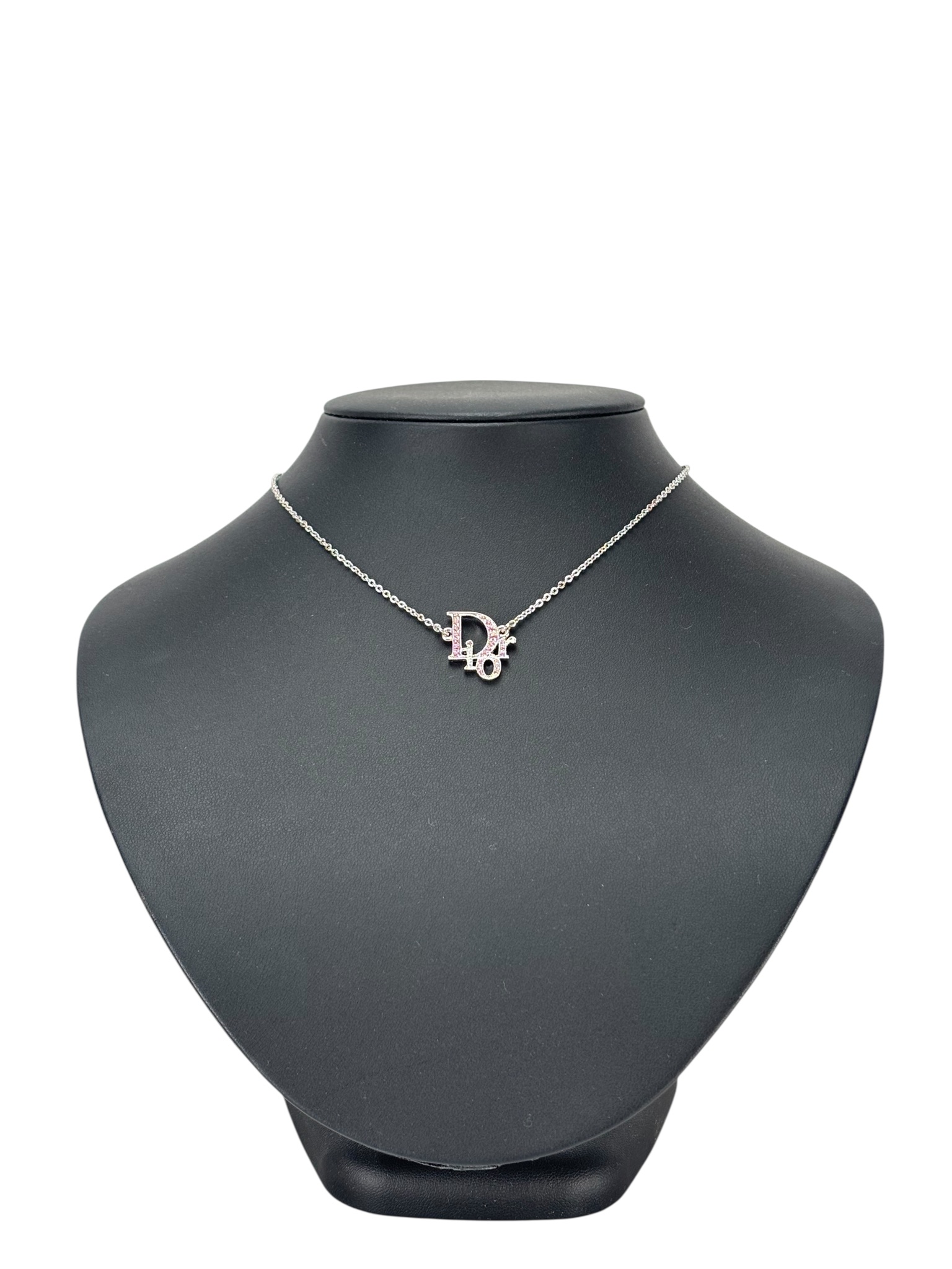 CHRISTIAN DIOR - Pink Rhinestone CD Pendant Necklace