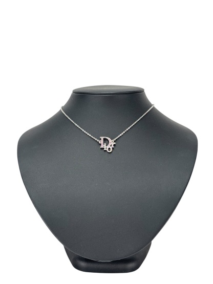 CHRISTIAN DIOR - Pink Rhinestone CD Pendant Necklace