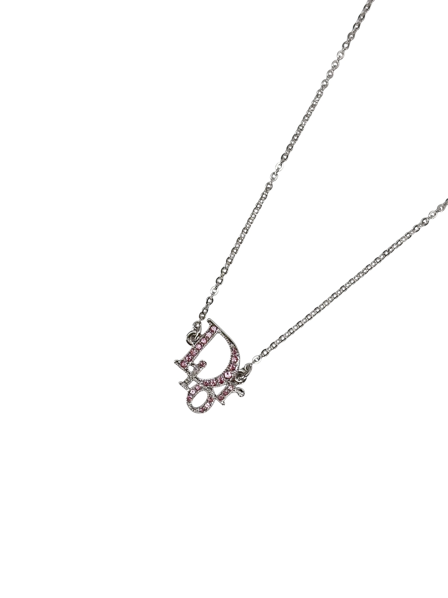 CHRISTIAN DIOR - Pink Rhinestone CD Pendant Necklace