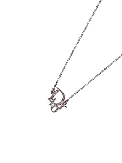 CHRISTIAN DIOR - Pink Rhinestone CD Pendant Necklace