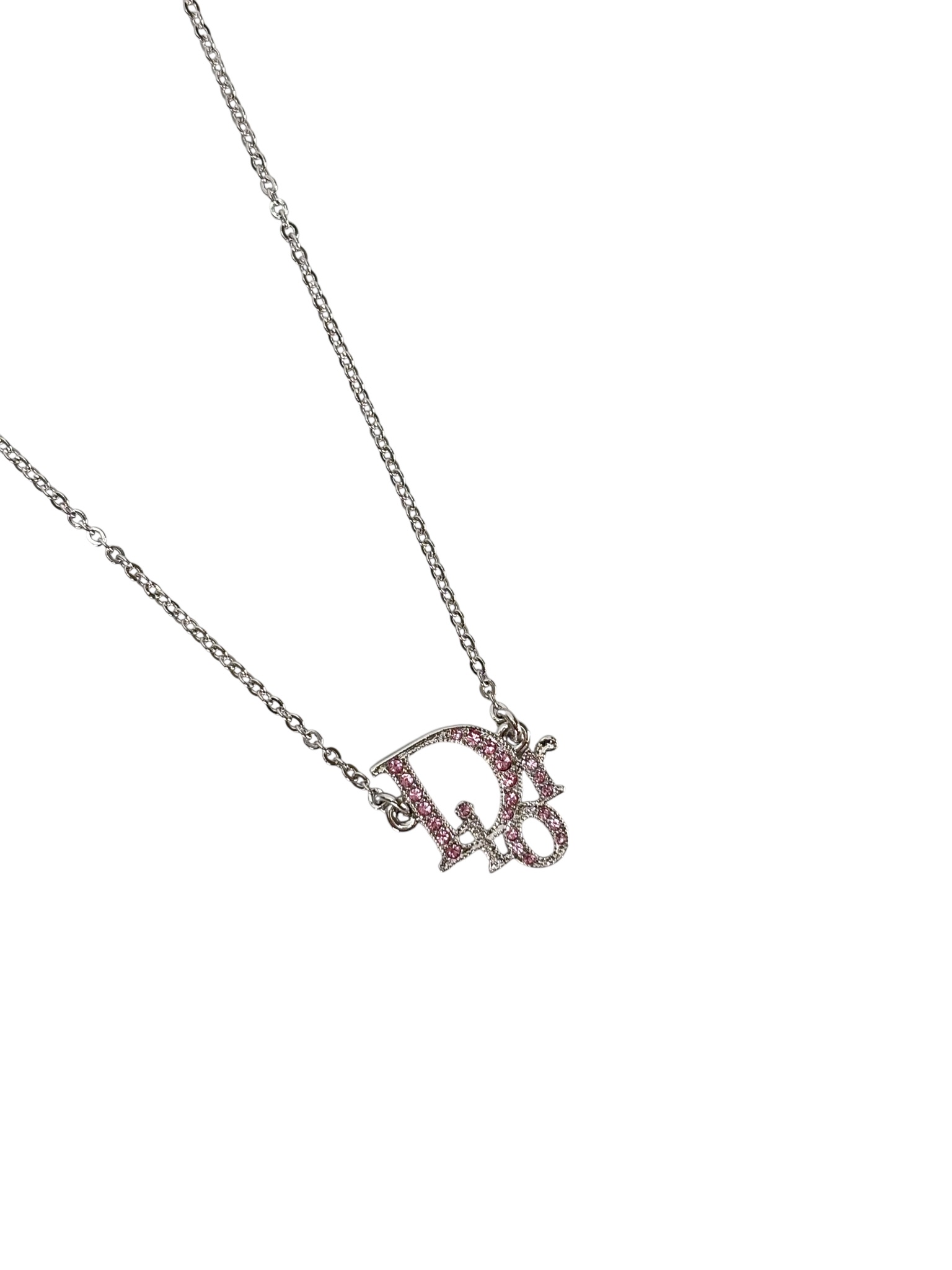 CHRISTIAN DIOR - Pink Rhinestone CD Pendant Necklace