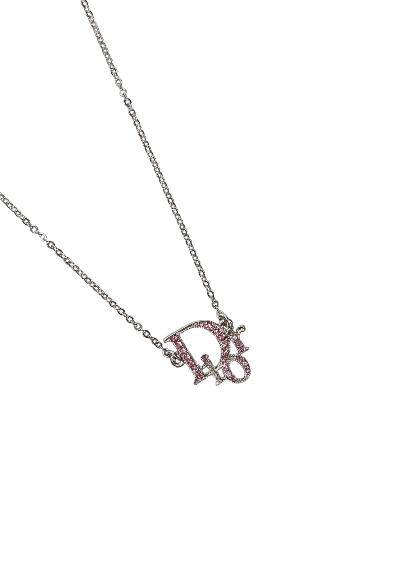 CHRISTIAN DIOR - Pink Rhinestone CD Pendant Necklace