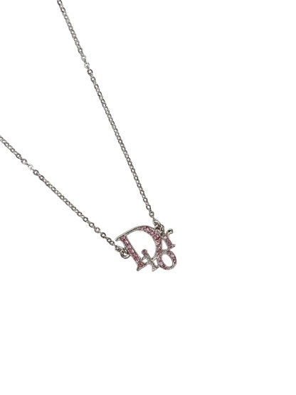 CHRISTIAN DIOR - Pink Rhinestone CD Pendant Necklace
