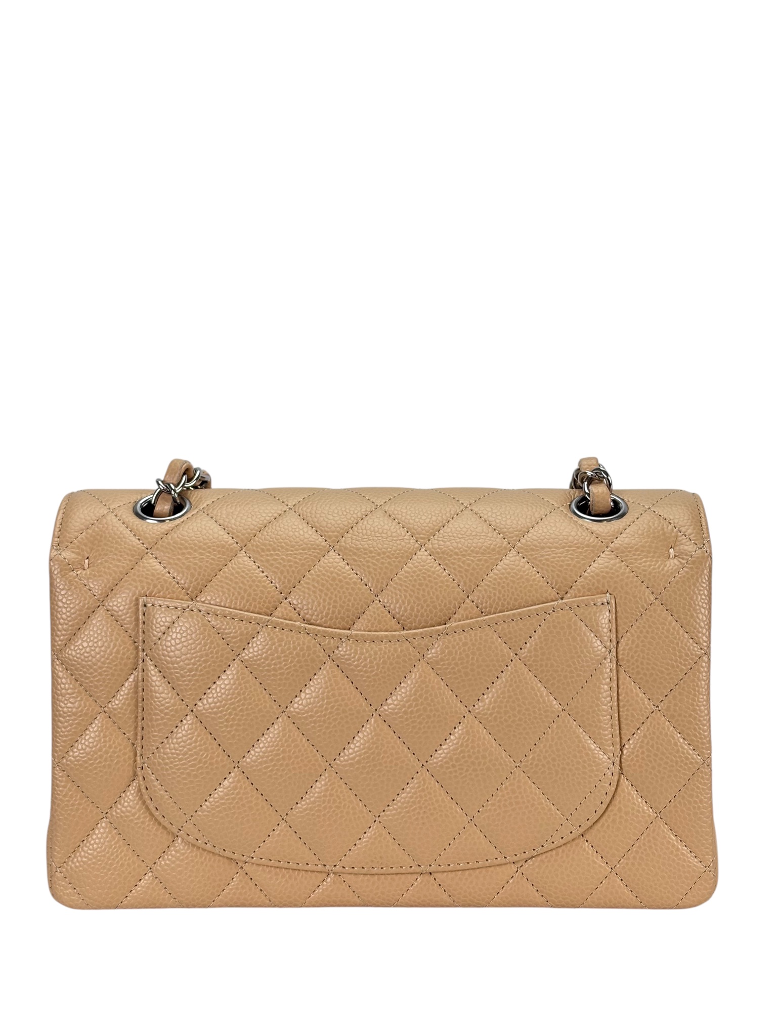 CHANEL -  Small Classic Double Flap Bag Beige Caviar Sliver Hardware (CF23)
