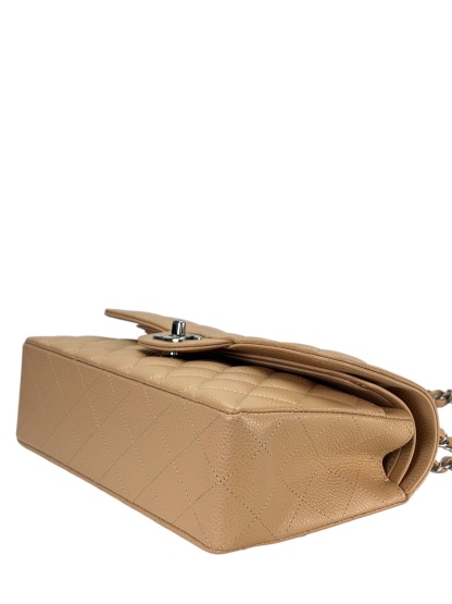 CHANEL -  Small Classic Double Flap Bag Beige Caviar Sliver Hardware (CF23)