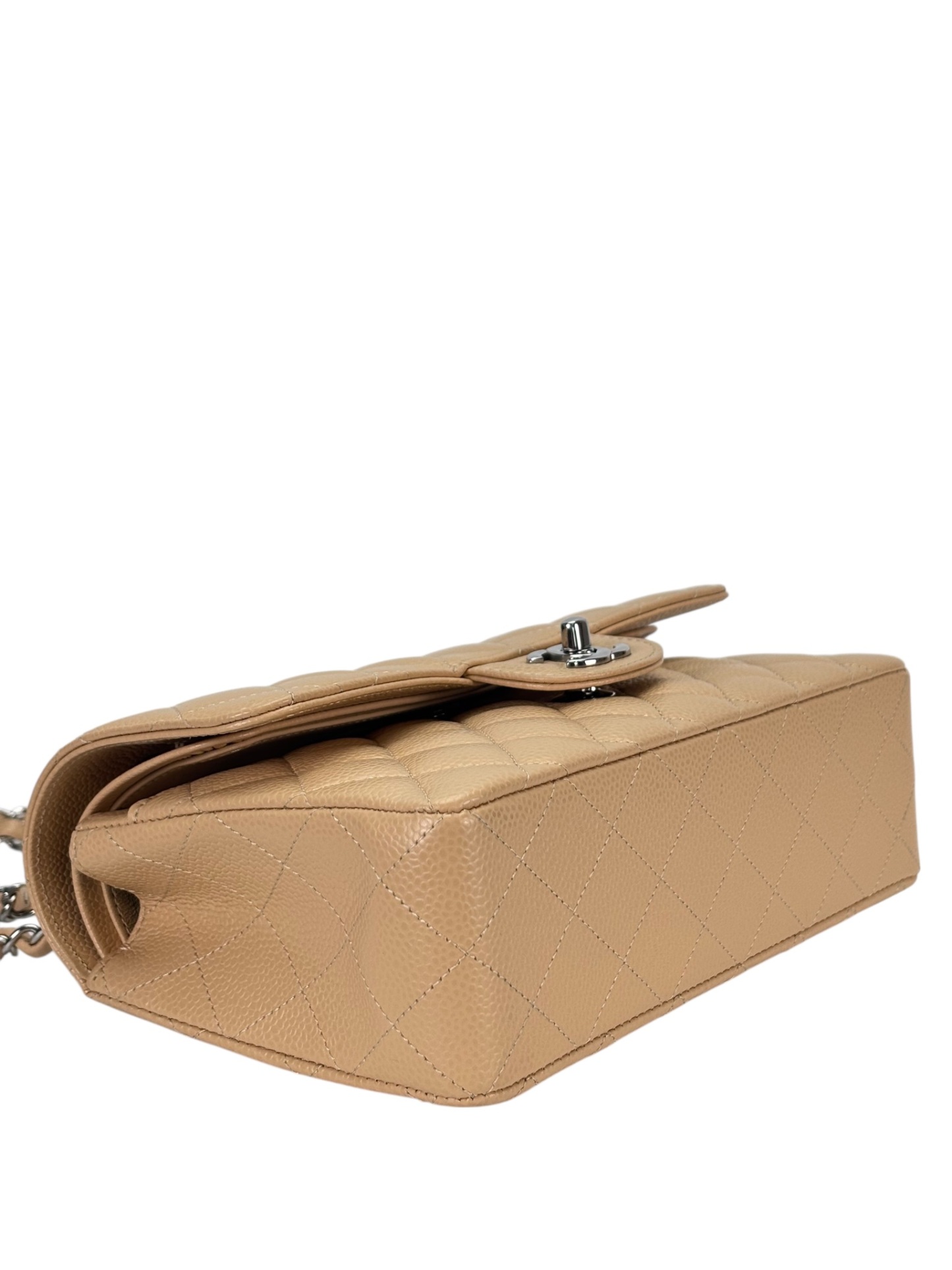 CHANEL -  Small Classic Double Flap Bag Beige Caviar Sliver Hardware (CF23)