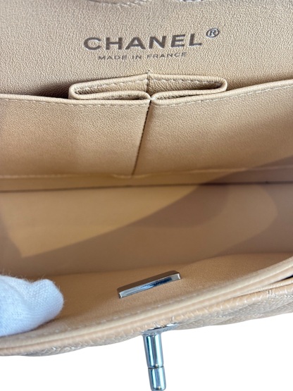 CHANEL -  Small Classic Double Flap Bag Beige Caviar Sliver Hardware (CF23)