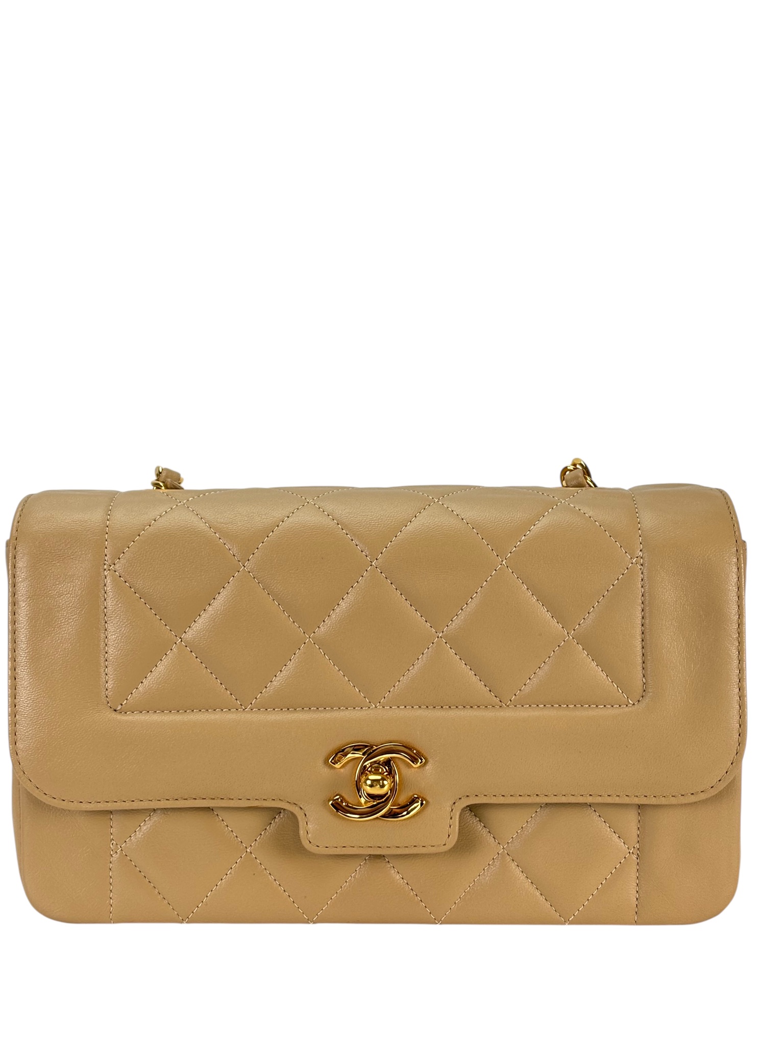 CHANEL - Beige Lambskin Diana Leather Crossbody Bag