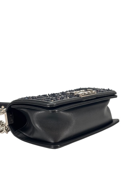 CHANEL - Small Boy Flap Bag Black Tweed Sequin Sliver Hardware