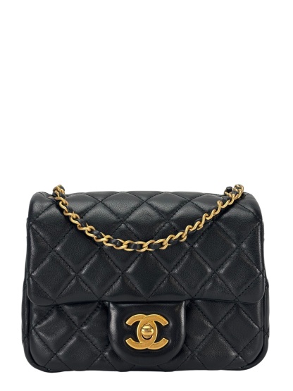 CHANEL - Black Lambskin Mini Classic Square Flap Shoulder Bag 17