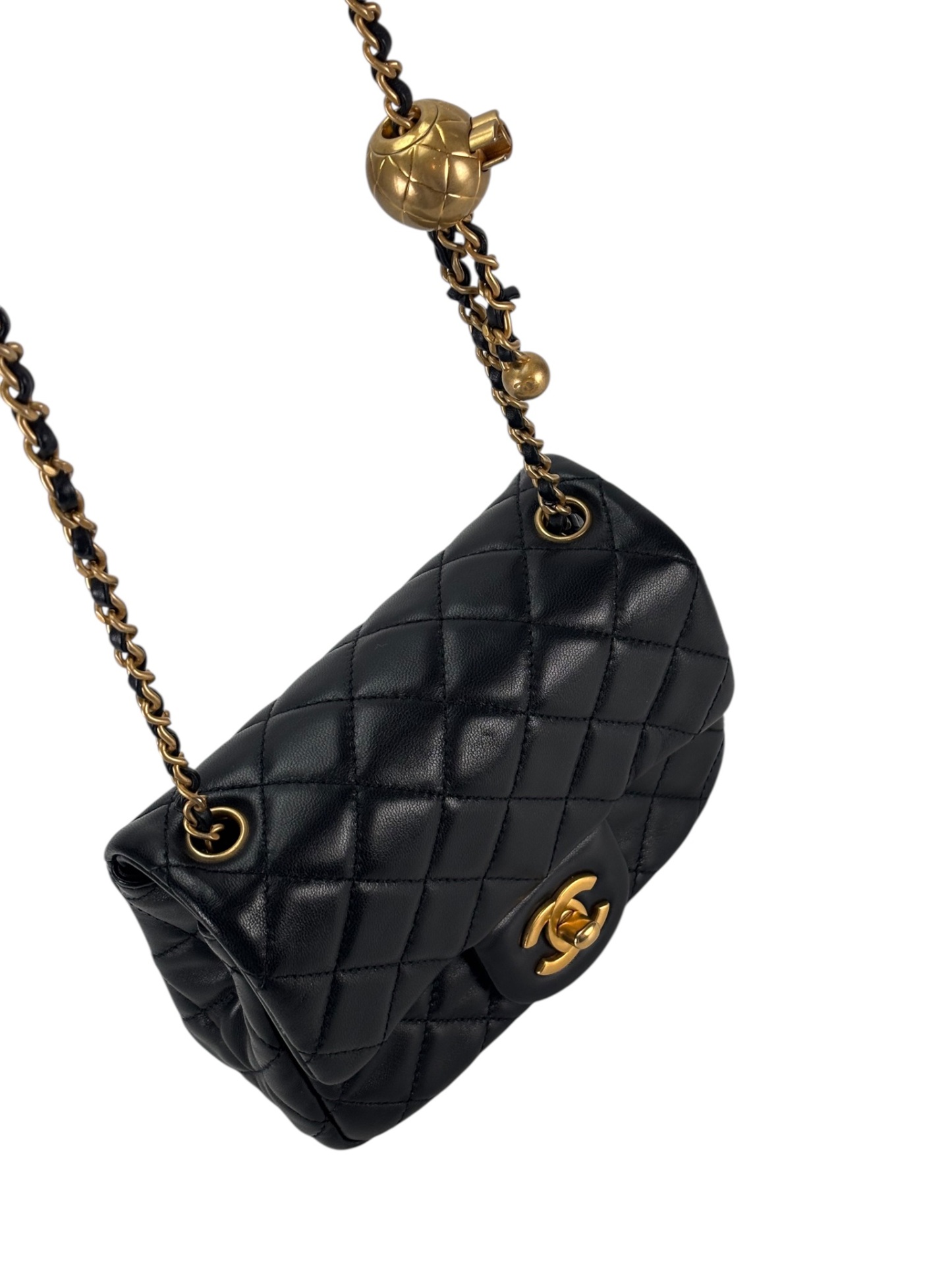CHANEL - Black Lambskin Mini Classic Square Flap Shoulder Bag 17