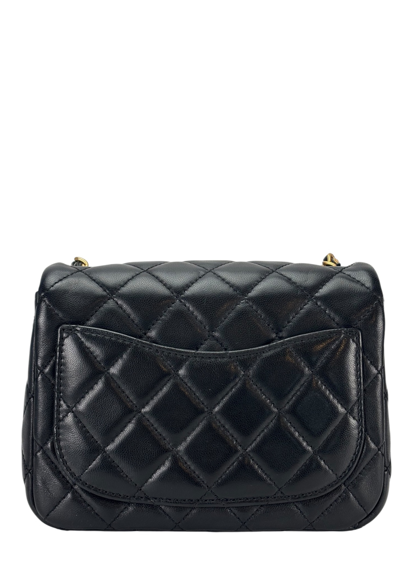 CHANEL - Black Lambskin Mini Classic Square Flap Shoulder Bag 17