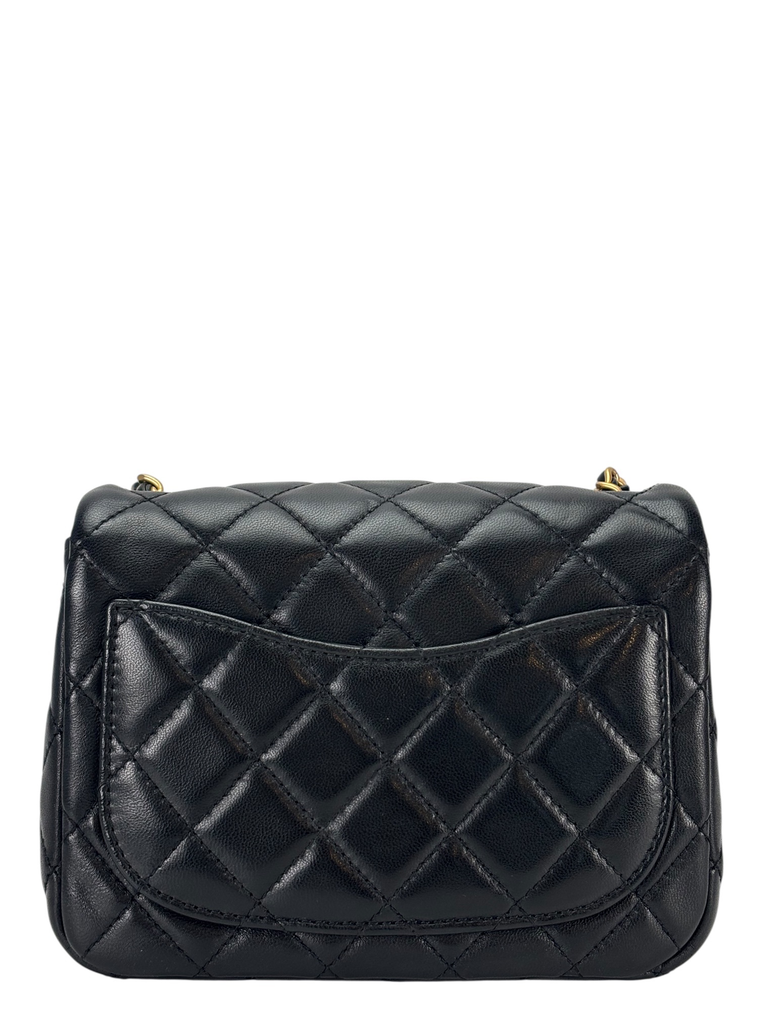 CHANEL - Black Lambskin Mini Classic Square Flap Shoulder Bag 17
