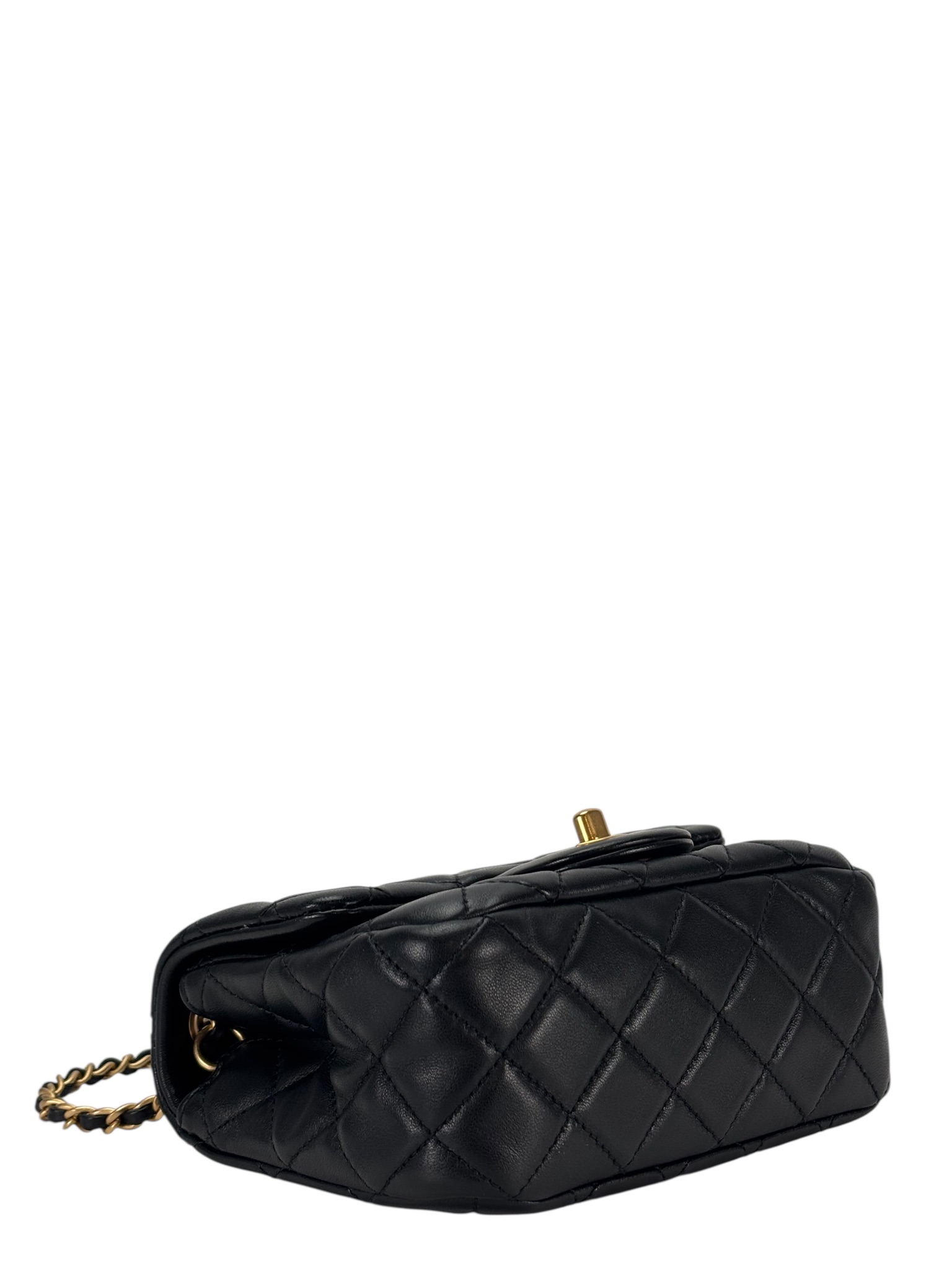 CHANEL - Black Lambskin Mini Classic Square Flap Shoulder Bag 17