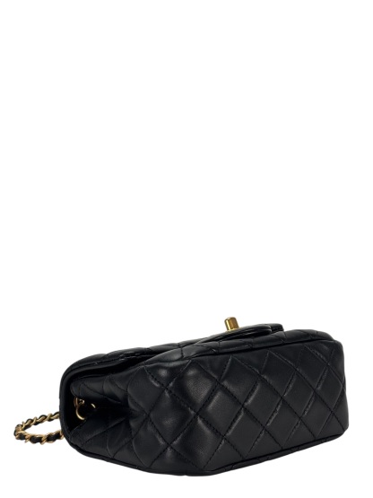 CHANEL - Black Lambskin Mini Classic Square Flap Shoulder Bag 17