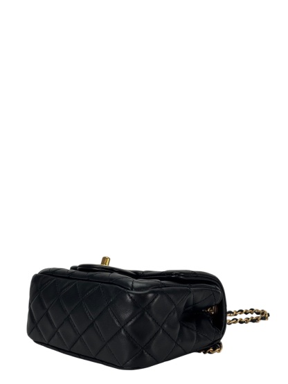 CHANEL - Black Lambskin Mini Classic Square Flap Shoulder Bag 17