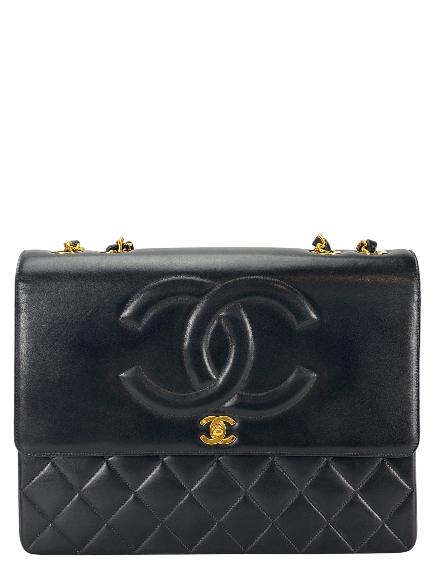 CHANEL - Black Lambskin Maxi Classic Flap Shoulder Bag